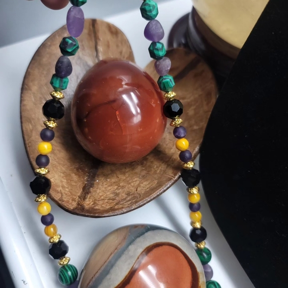 Handmade multi stone Obsidian Arrow Necklace - Picture 5 of 10